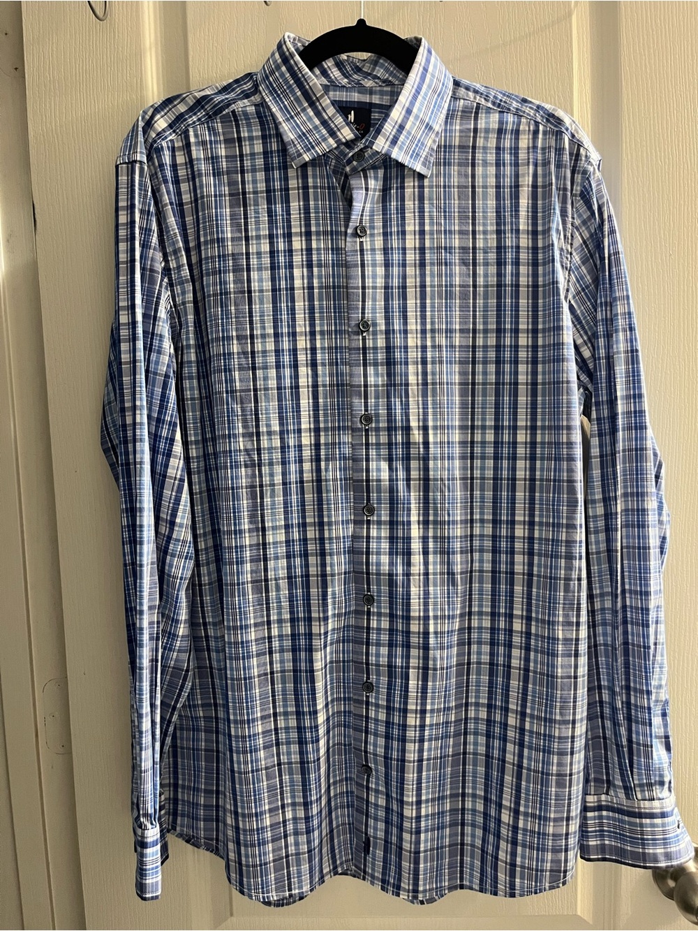 johnnie-O Blue and White Plaid Long-Sleeve Button Down Shirt